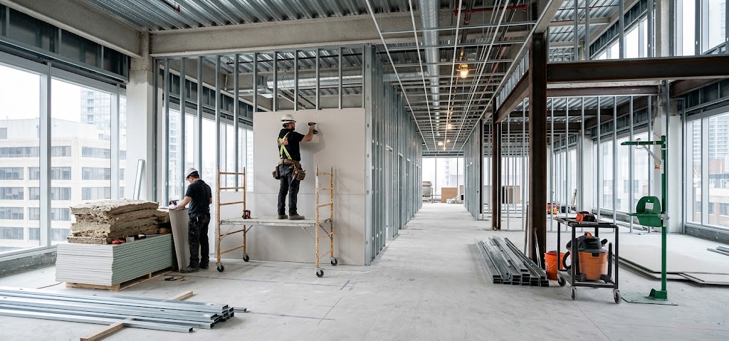 Commercial interior construction with coordinated trades on site